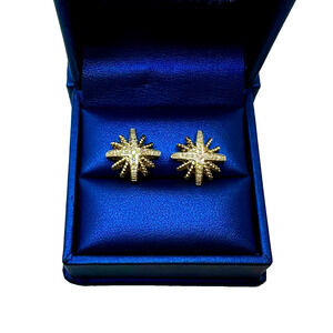 Starburst Stud Earrings with Simulated Pave Diamonds Two-tone 925 Silver